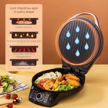 Supor tigaie electrică pentru uz casnic, încălzire dublă pe ambele fețe, 1500W, 220V 50Hz, control mecanic prin buton