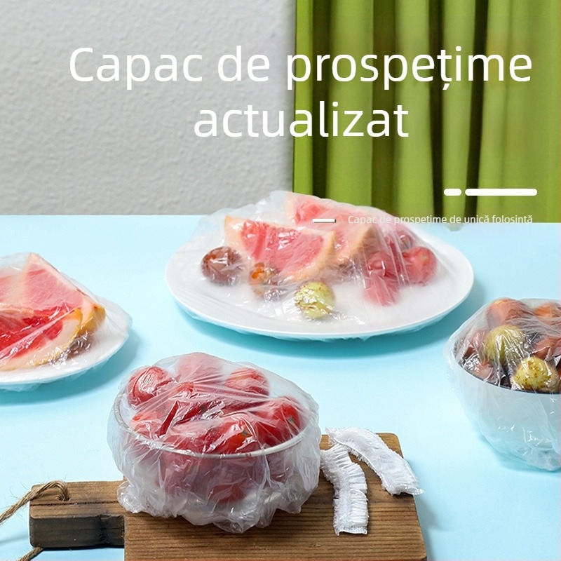 Acoperire din plastic alimentar, de unică folosință pentru depozitare în frigider – capac pentru bol cu etanșare elastică; marca Yajies; temperatură de funcționare: -60°C până la 140°C; destinație: uz casnic