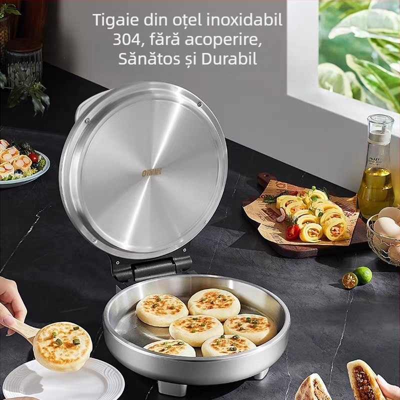 LR3495 Tigaie electrică pentru clătite, din oțel inoxidabil, fără strat, încălzire pe ambele fețe, deschidere/închidere automată, multifuncțională