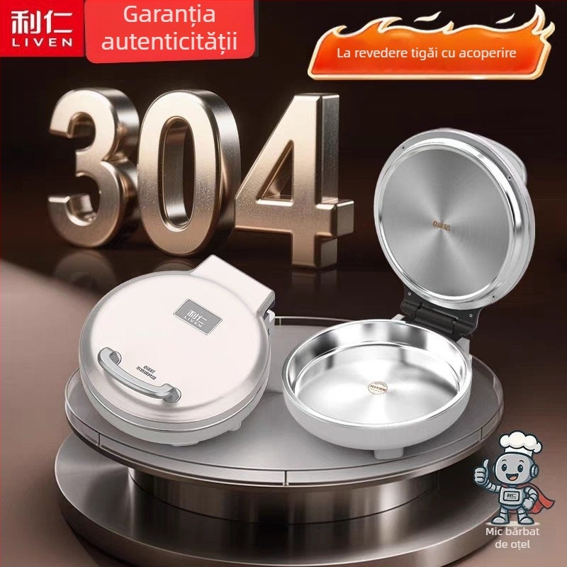 LR3495 Tigaie electrică pentru clătite, din oțel inoxidabil, fără strat, încălzire pe ambele fețe, deschidere/închidere automată, multifuncțională