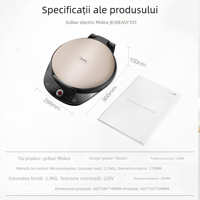 Tigaie electrică pentru clătite MC-JK30Easy103 – încălzire dublă pe ambele fețe, placă suspendată, 1200W, control mecanic