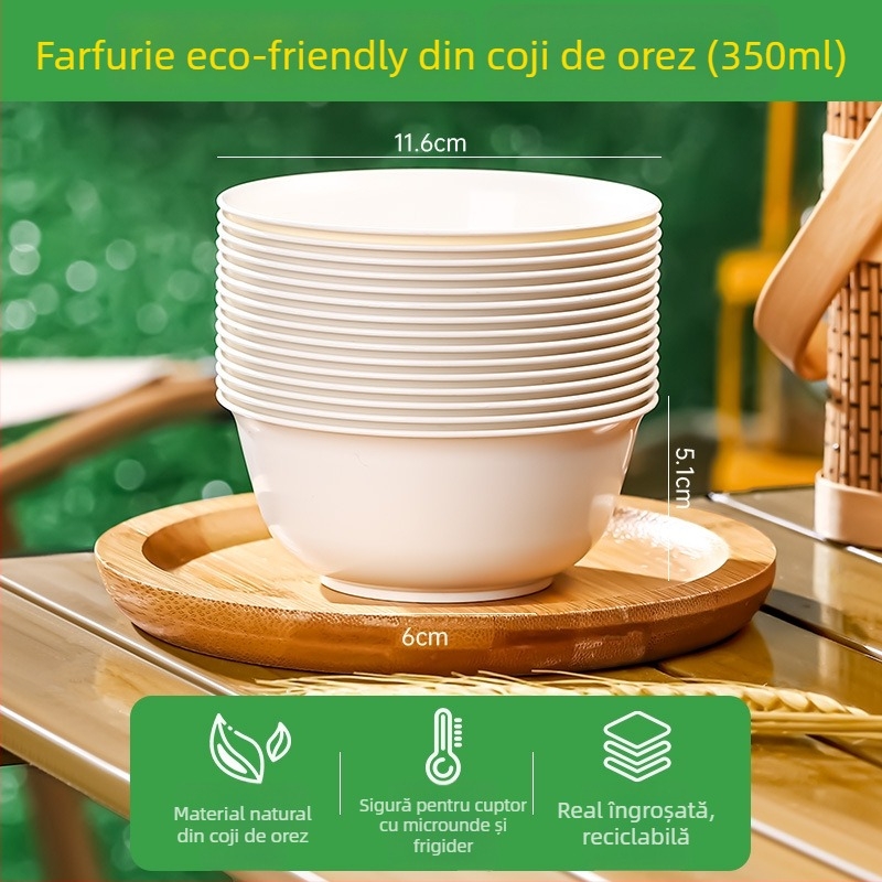 Set de veselă plastică de unică folosință, vase rotunde și farfurii, grosime 0.75 mm, capacitate 1 porție