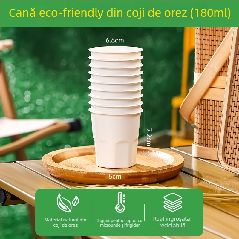 Set de veselă plastică de unică folosință, vase rotunde și farfurii, grosime 0.75 mm, capacitate 1 porție