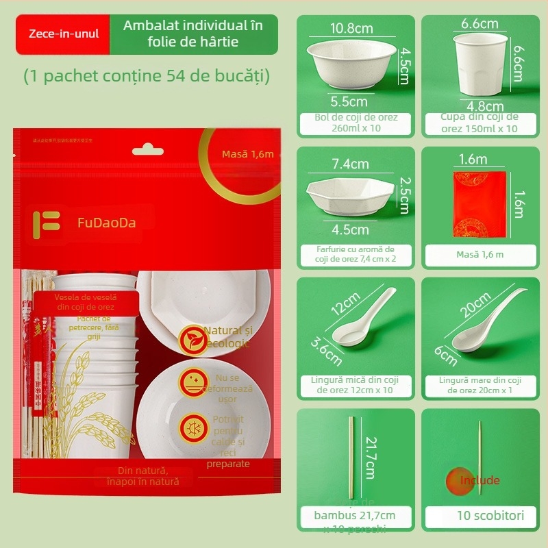 Set de veselă plastică de unică folosință, vase rotunde și farfurii, grosime 0.75 mm, capacitate 1 porție