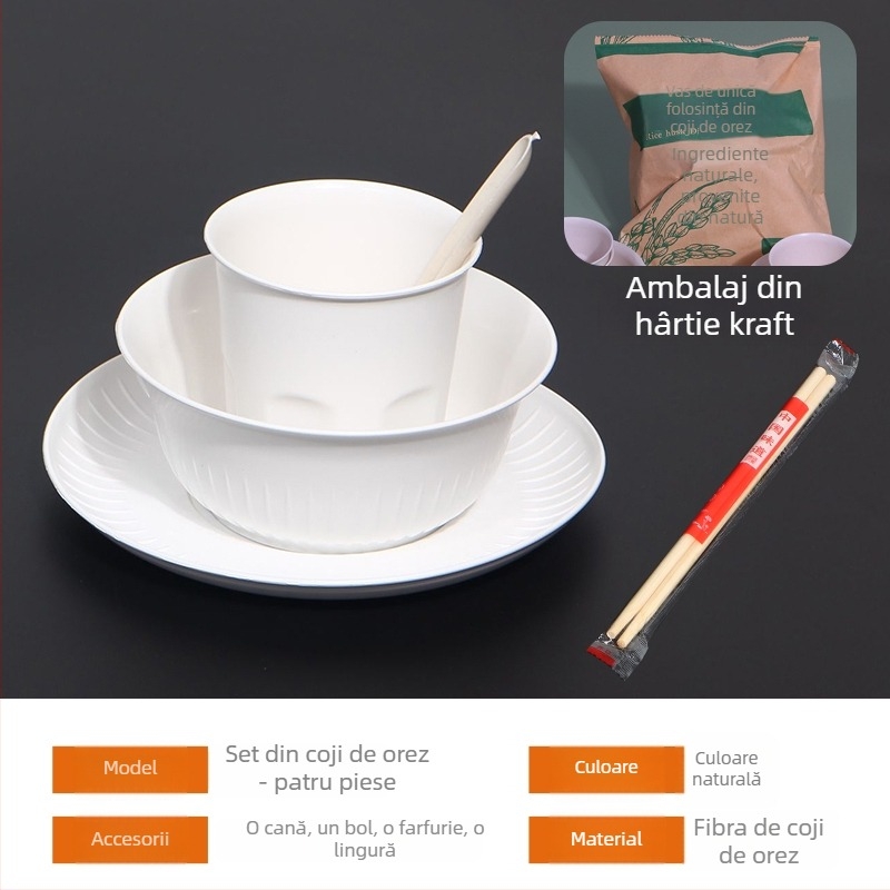 Set de veselă de unică folosință din coaja de orez, pentru exterior, biodegradabil, 10 porții