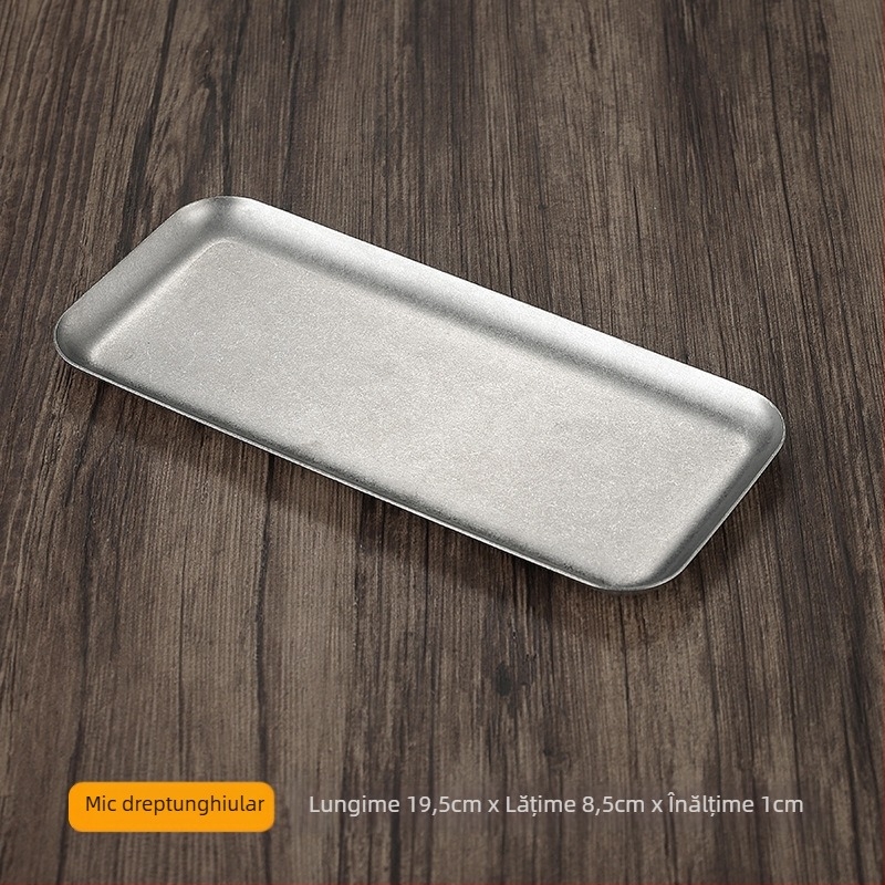 Tavă pătrată din oțel inoxidabil pentru deserturi, stil retro lux ușor, compatibilă cu microunde, pentru cafenele și uz casnic