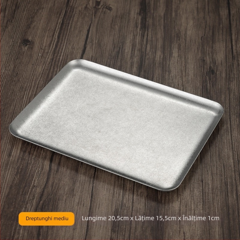 Tavă pătrată din oțel inoxidabil pentru deserturi, stil retro lux ușor, compatibilă cu microunde, pentru cafenele și uz casnic
