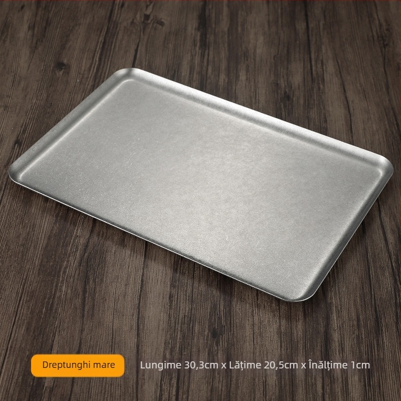 Tavă pătrată din oțel inoxidabil pentru deserturi, stil retro lux ușor, compatibilă cu microunde, pentru cafenele și uz casnic