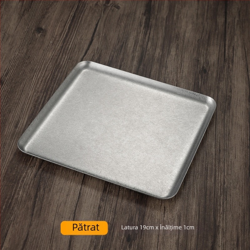Tavă pătrată din oțel inoxidabil pentru deserturi, stil retro lux ușor, compatibilă cu microunde, pentru cafenele și uz casnic