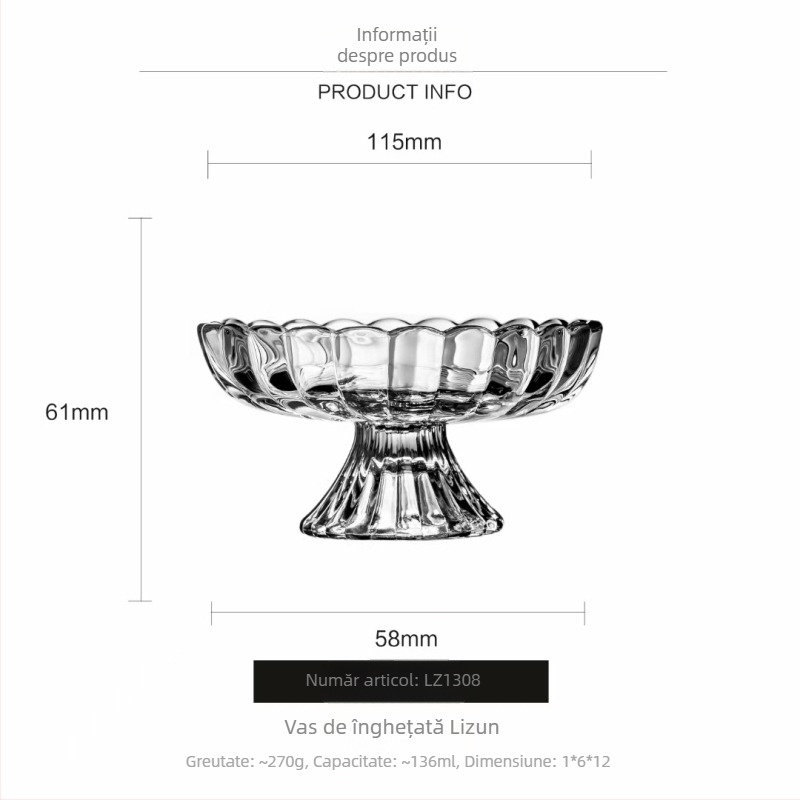 Pahar de desert din sticlă – stil modern minimalist, un singur strat, formă rotundă