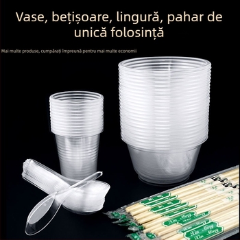 Set tacâmuri de unică folosință: bol, bețișoare, lingură și pahar; plastic; formă rotundă; 1000 buc./cutie; 100 buc.
