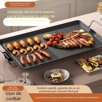 Grill electric multifuncțional în stil coreean, cu tigaie integrată pentru prăjit și grătar