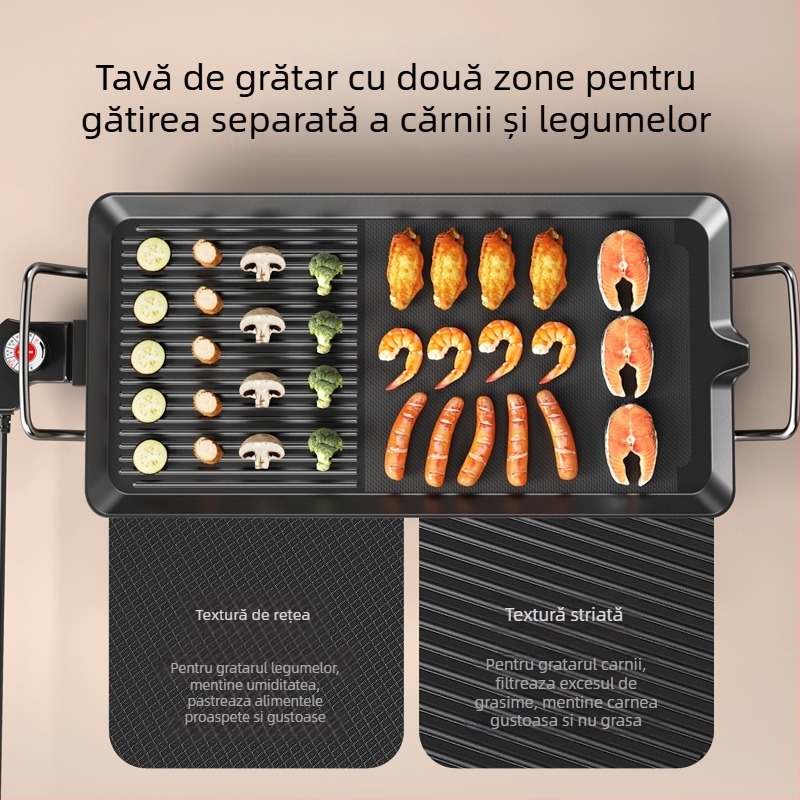Grill electric multifuncțional în stil coreean, cu tigaie integrată pentru prăjit și grătar