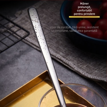 Linguriță din oțel inoxidabil alimentar, mâner lung – design modern minimalist, potrivit pentru copii, elevi, femei însărcinate, adulți și persoane în vârstă; personalizare disponibilă.