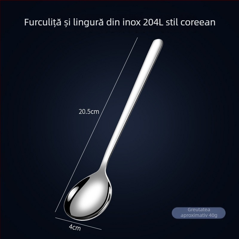 Linguriță din oțel inoxidabil alimentar, mâner lung – design modern minimalist, potrivit pentru copii, elevi, femei însărcinate, adulți și persoane în vârstă; personalizare disponibilă.