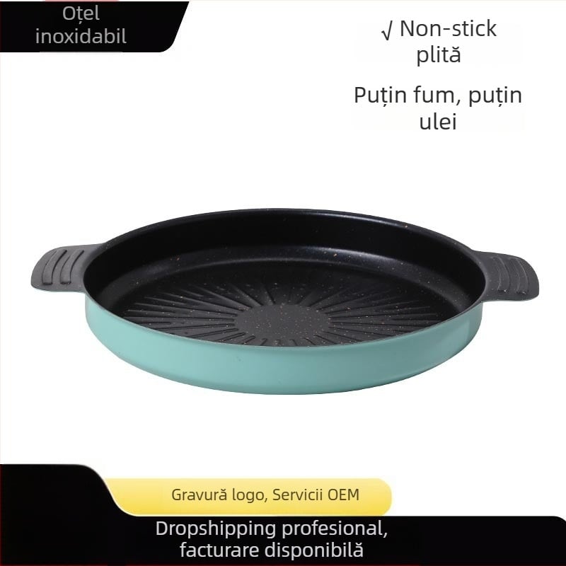 Tigaie grill cu piatră Maifan, din fier, rotundă, 870 g, multifuncțională și portabilă, antiaderent