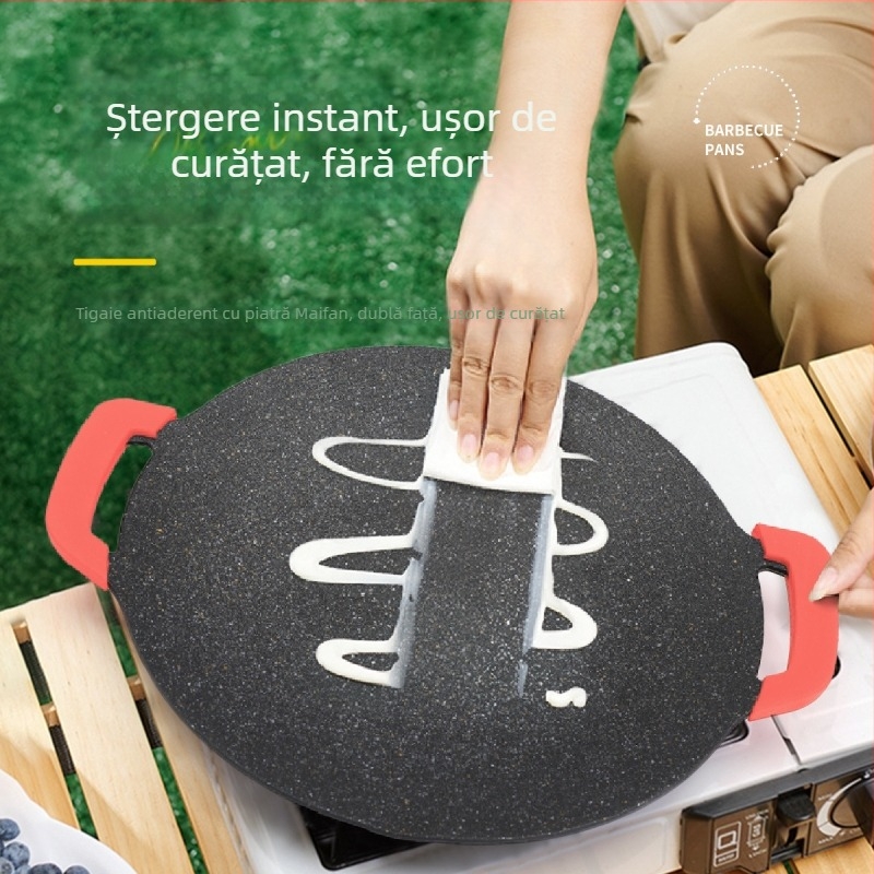 Tigaie rotundă din aluminiu, antiaderentă pentru grătar, portabilă și multifuncțională