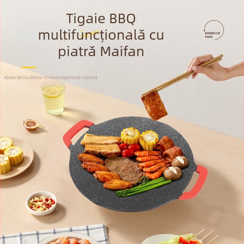Tigaie rotundă din aluminiu, antiaderentă pentru grătar, portabilă și multifuncțională
