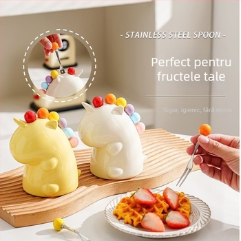 Set de furculițe pentru fructe cu borcan de depozitare, material plastic, stil drăguț, desen animat, calitate premium