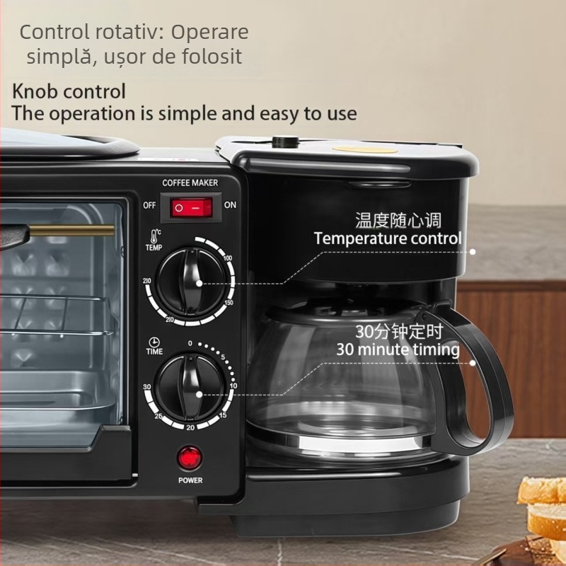 Mașină de mic dejun 3-în-1 SC-206, 1000W, 220V, design cu 3 etaje, capacitate 11–20 L, corp metalic, funcții: omletă, toast și prăjire de steak