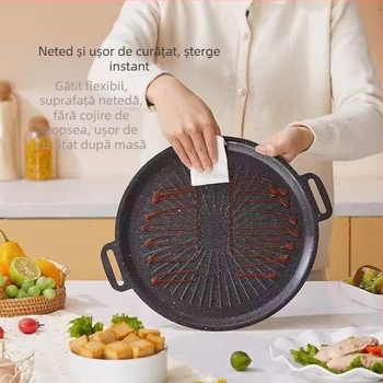 Placă de grătar din fier, rotundă, turnare sub presiune, stil coreean, neacoperită