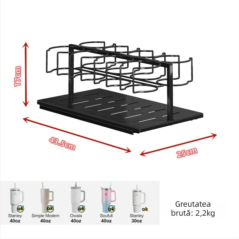 Suport pentru pahare Mikaiqin cu șine glisante retractabile – oțel carbon, multifuncțional, 1 nivel, bucătărie, birou și baie