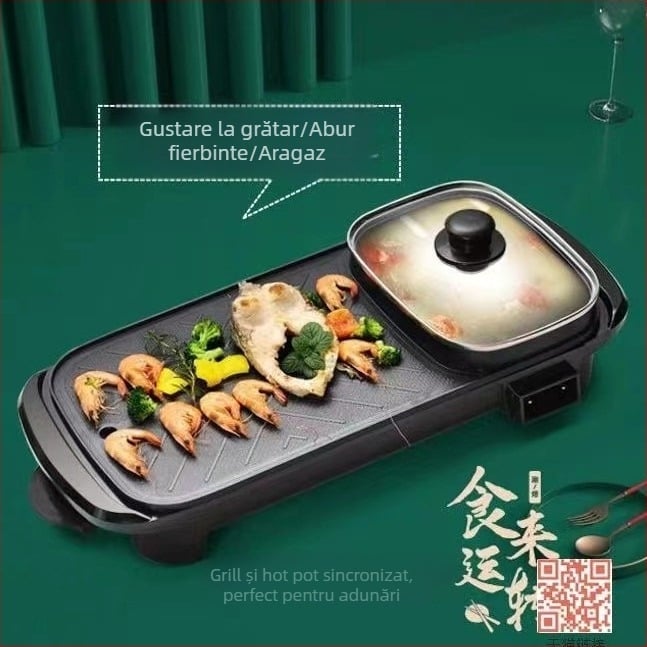 Oală electrică de bucătărie pentru Shabu și gătit la tigaie, aliaj de aluminiu, prăjire și coacere, 1360W, 220V, pentru 4-5 porții