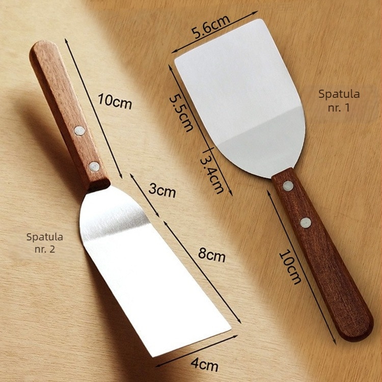 Spatulă din oțel inoxidabil cu mâner din lemn — realizare manuală, posibilitate de personalizare — design modern minimalist