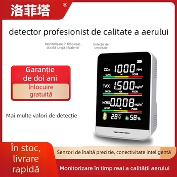 Luffeta 001 Detector portabil de calitate a aerului pentru CO2, formaldehidă, oxigen și calitatea generală a aerului, temperatură și umiditate, acoperire 20 m², reîncărcabil