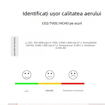 Luffeta 001 Detector portabil de calitate a aerului pentru CO2, formaldehidă, oxigen și calitatea generală a aerului, temperatură și umiditate, acoperire 20 m², reîncărcabil