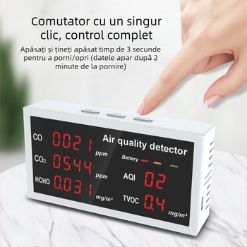 Monitor portabil de calitate a aerului – Model W17, detectează HCHO, CO2 și TVOC, interval 400–5000, precizie 5 PPM, alimentare USB