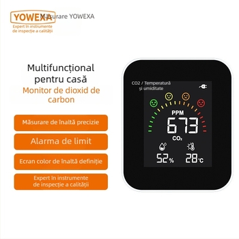 YOWEXA YEM-42 detector CO2 cu infraroșu, monitor de calitate a aerului interior, 3-in-1 temperatură și umiditate, 400–10000 ppm, rezoluție 1 ppm, precizie ±3%, alimentare USB/3x AAA/Li-ion
