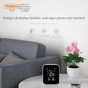 YOWEXA YEM-42 detector CO2 cu infraroșu, monitor de calitate a aerului interior, 3-in-1 temperatură și umiditate, 400–10000 ppm, rezoluție 1 ppm, precizie ±3%, alimentare USB/3x AAA/Li-ion