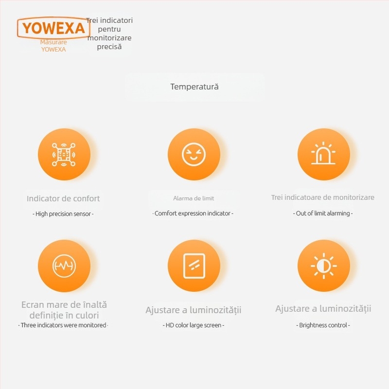 YOWEXA YEM-42 detector CO2 cu infraroșu, monitor de calitate a aerului interior, 3-in-1 temperatură și umiditate, 400–10000 ppm, rezoluție 1 ppm, precizie ±3%, alimentare USB/3x AAA/Li-ion