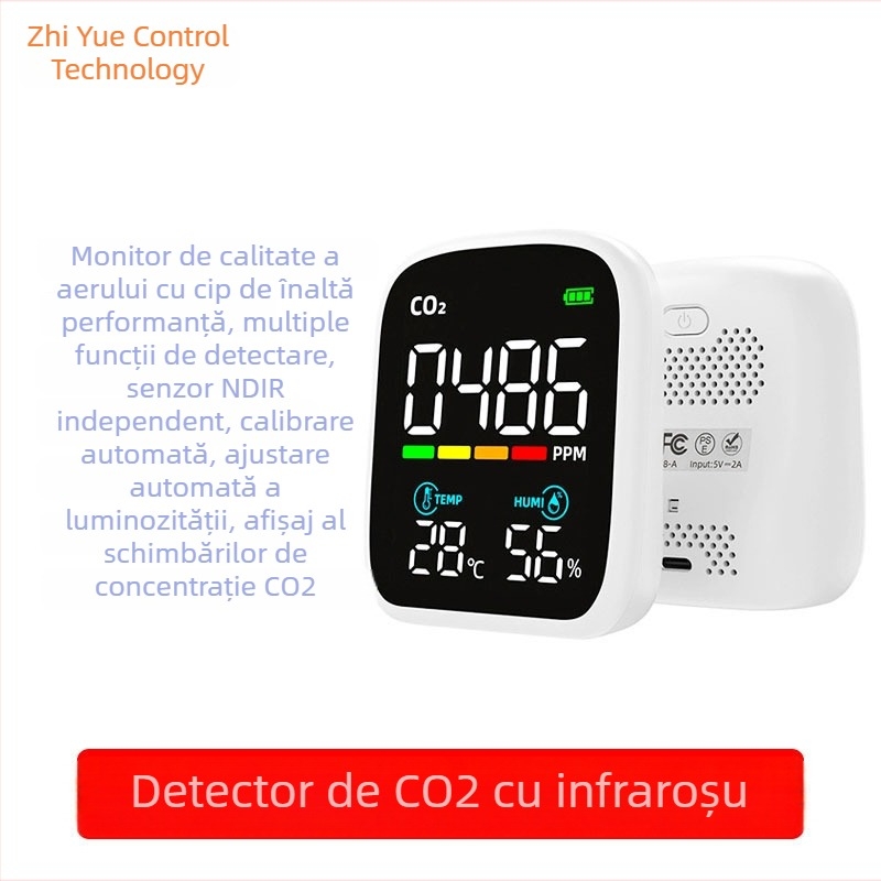 Detector infraroșu de CO2 PV28-A, Zhiyuekong marcă, interval 400–5000 ppm, precizie ±(50 + 5% din lectură) ppm, rezoluție 1 ppm, alimentare 5V