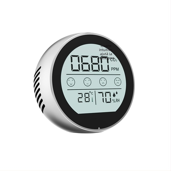 Detector NDIR CO2 cu temperatură și umiditate, model metal P8, interval 400–5000 ppm, precizie 5%, rezoluție 1 ppm, alimentare USB-C