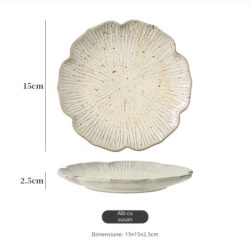 Farfurie de desert din ceramică, formă neregulată, stil retro luxos, finisaj sub glazură, compatibilă cu cuptorul cu microunde