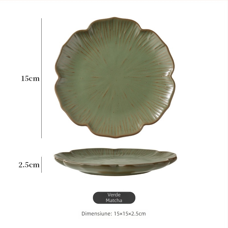 Farfurie de desert din ceramică, formă neregulată, stil retro luxos, finisaj sub glazură, compatibilă cu cuptorul cu microunde