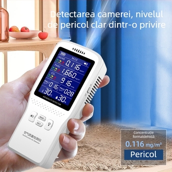 Detector de formaldehidă – tester de înaltă precizie pentru calitatea aerului interior, model B600, interval 0-2.888, precizie 0.001, măsoară formaldehidă, TVOC, CO2 și PM2.5, reîncărcabil