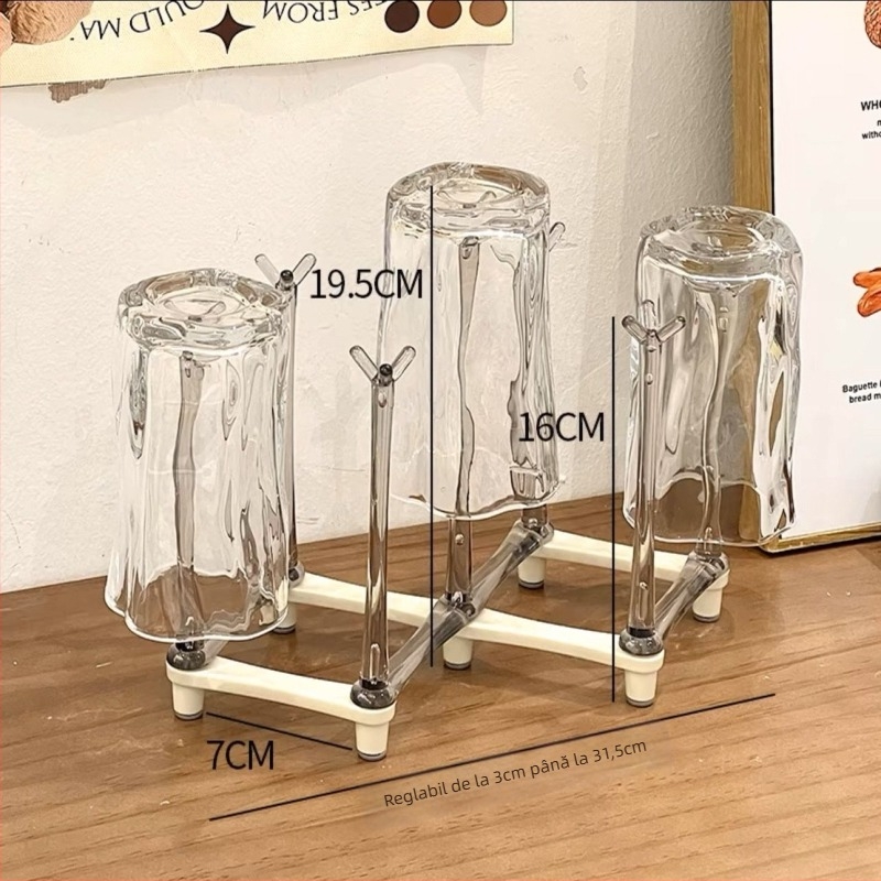 Suport de pahare reglabil din plastic, cu drenaj în sus pentru pahare din sticlă