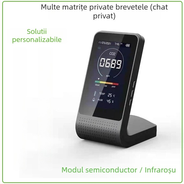 Detector CO2 pentru interior cu ecran TFT, precizie 100 ppm, model T03