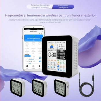 NOBITOR 2CO23 Senzor WiFi de calitate a aerului cu stație meteo – interior/exterior, PM2.5, temperatură, umiditate, interval 0-1000