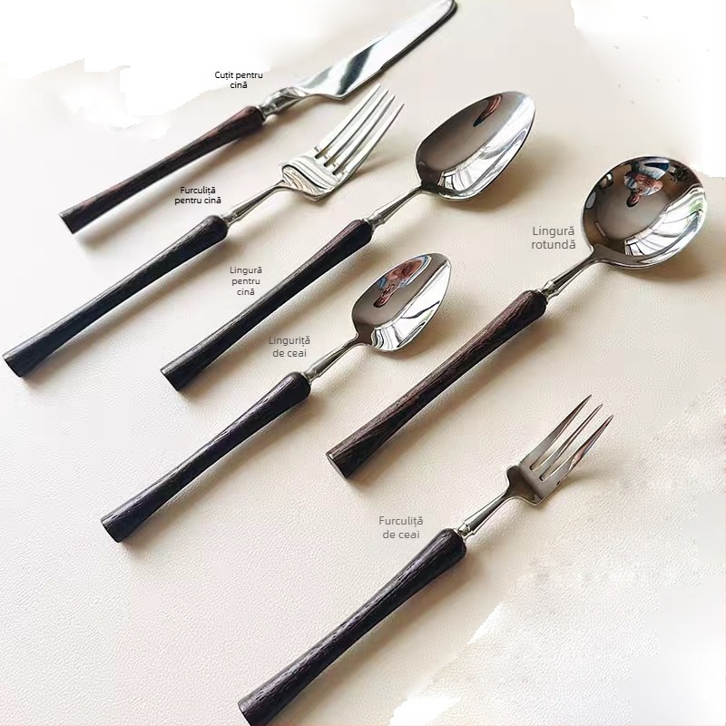 Careno Nordic set tacâmuri: linguri din oțel inoxidabil 304, cuțit și furculiță cu mâner din lemn de trandafir, personalizabil