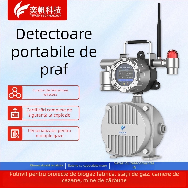 Detector portabil industrial de gaze, protecție la explozie, alimentat cu baterii, model PLT-ST400, detectează O2, CO, H2S și gaze inflamabile, precizie 0.01
