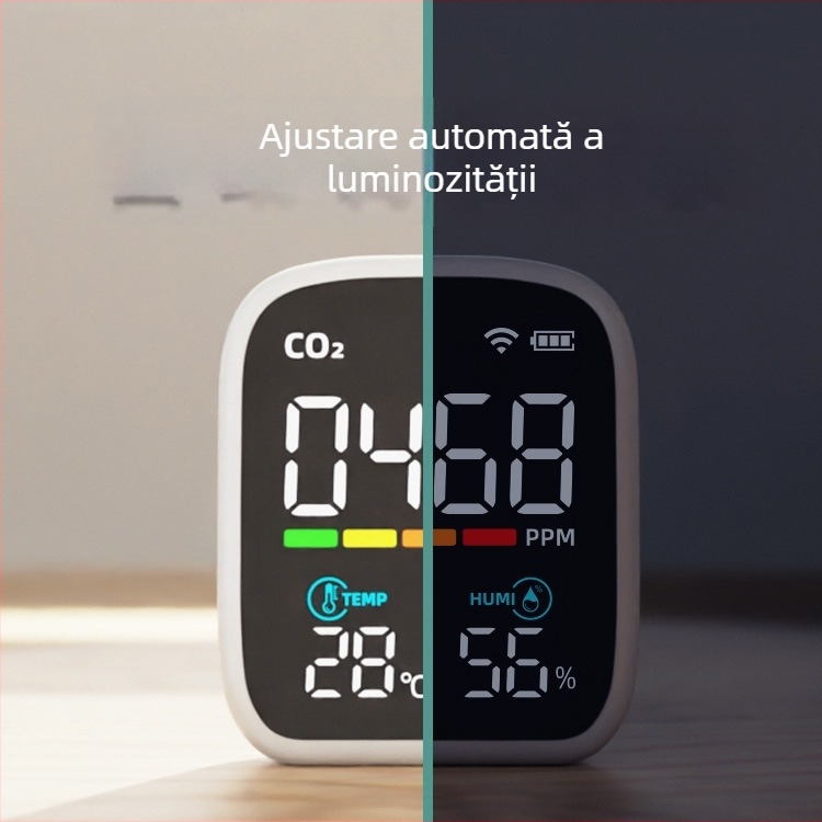 Detector CO2 cu infraroșu, temperatură și umiditate, interval 400-5000 ppm, precizie 1 ppm, rezoluție 1 ppm, alimentare 3.7V, model Pv28aw