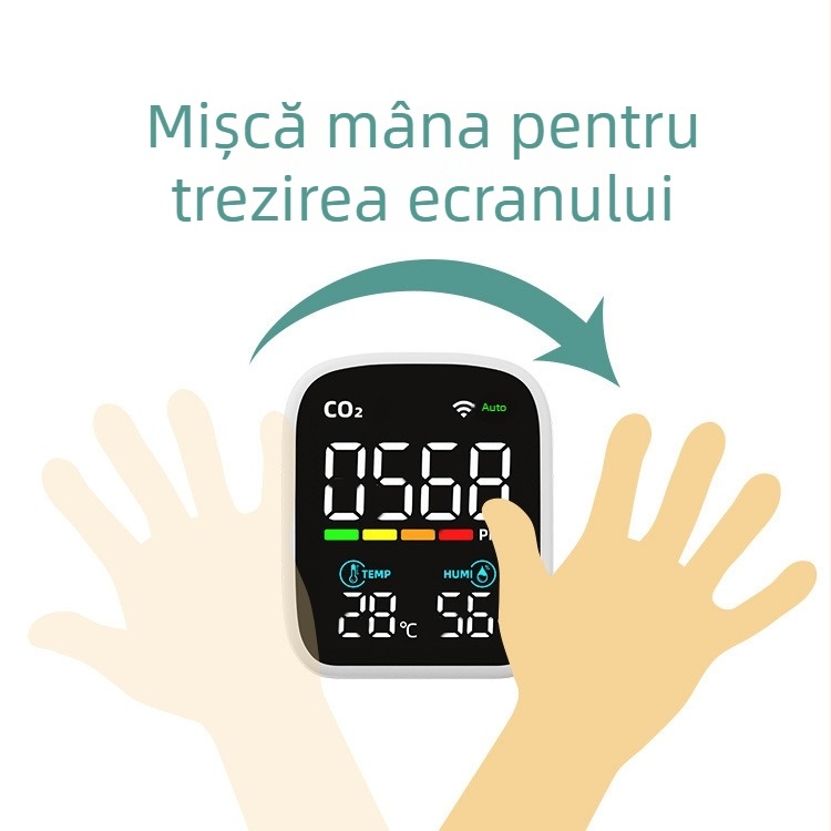 Detector CO2 cu infraroșu, temperatură și umiditate, interval 400-5000 ppm, precizie 1 ppm, rezoluție 1 ppm, alimentare 3.7V, model Pv28aw