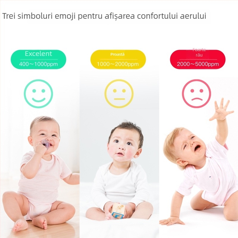 Monitor 3-in-1 CO2, temperatură și umiditate (model BSS-X-CO2-U) cu ecran TFT, interval CO2 400-5000 ppm, temperatură de la -10°C la 99°C, măsurare a umidității