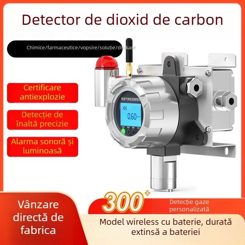 Detector CO2 fix pentru tunele industriale, model YF-1003, detectare CO2/VOC, precizie ≤3% FS, tensiune 2–24V DC