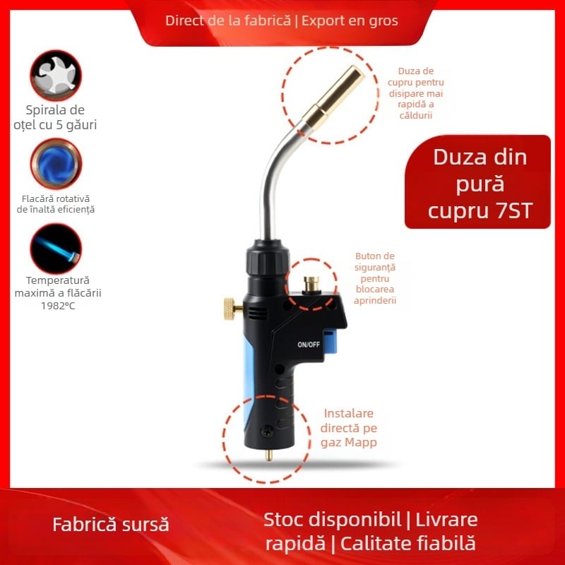 Pistol de sudură pentru climatizare - Unealtă mică, portabilă, cu temperatură înaltă, fără oxigen, gaz MAPP, pentru țevi din cupru și aluminiu