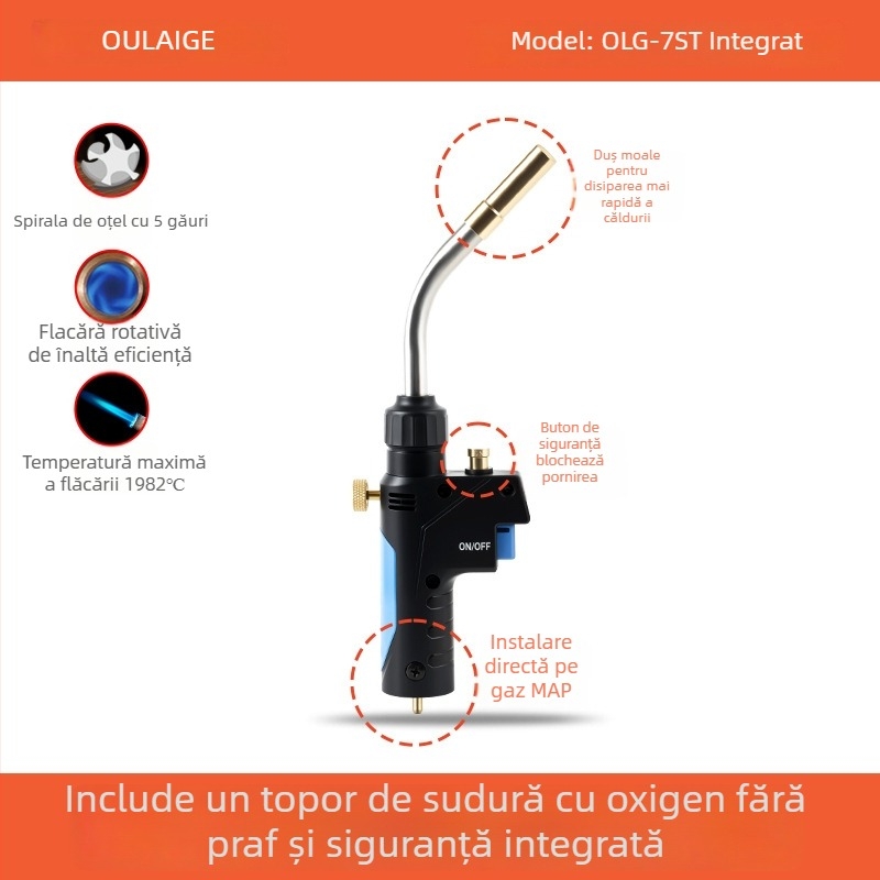 Pistol de sudură pentru climatizare - Unealtă mică, portabilă, cu temperatură înaltă, fără oxigen, gaz MAPP, pentru țevi din cupru și aluminiu